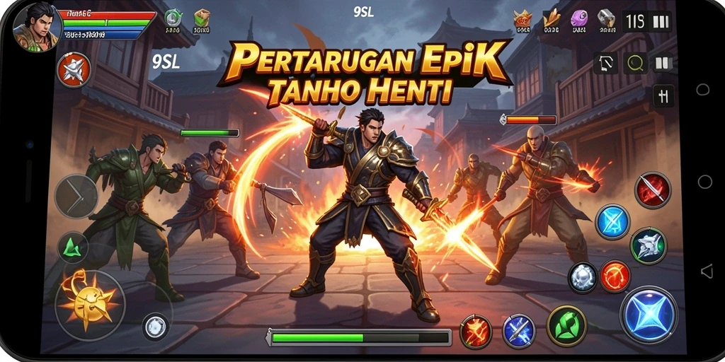 Tangkapan layar utama 9SL menampilkan aksi pertarungan yang mendebarkan.