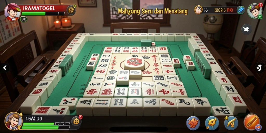 Tampilan gameplay seru di IRAMATOGEL dengan ubin Mahjong yang berwarna-warni.