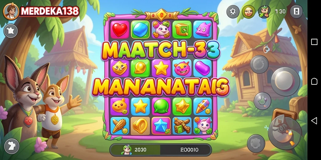 Screenshot gameplay seru dari MERDEKA138 yang menampilkan aksi match-3.