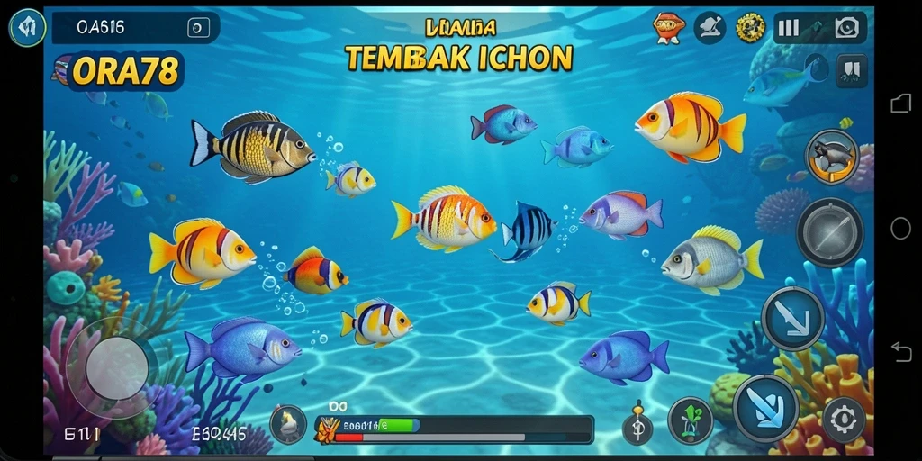 Tampilan screenshot utama ORA78 yang menunjukkan aksi Tembak Ikan.