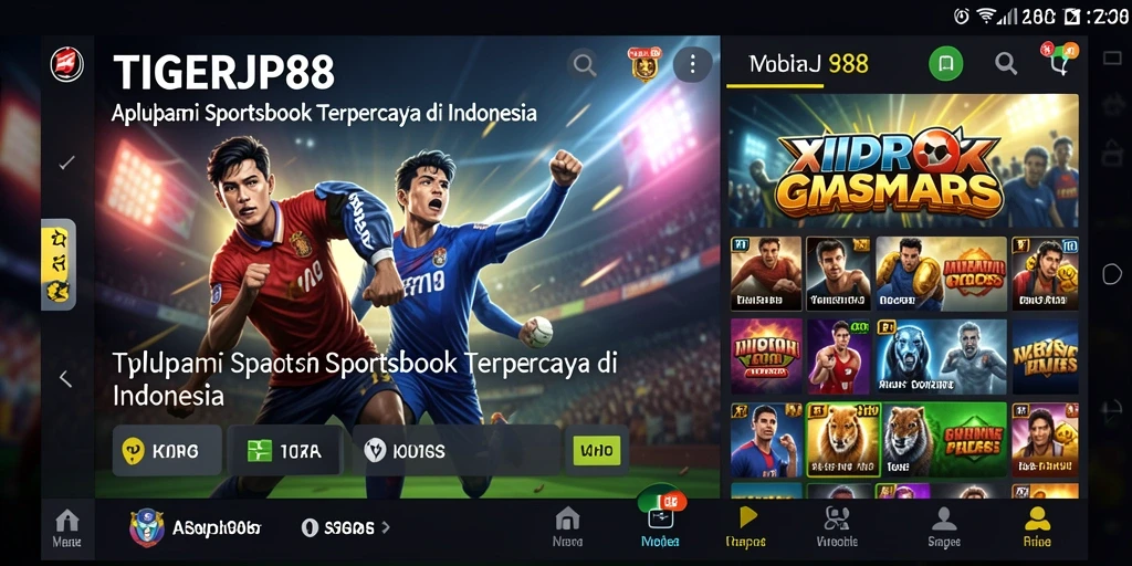Screenshot <strong>TIGERJP88</strong> menampilkan antarmuka taruhan olahraga yang menarik dan interaktif.