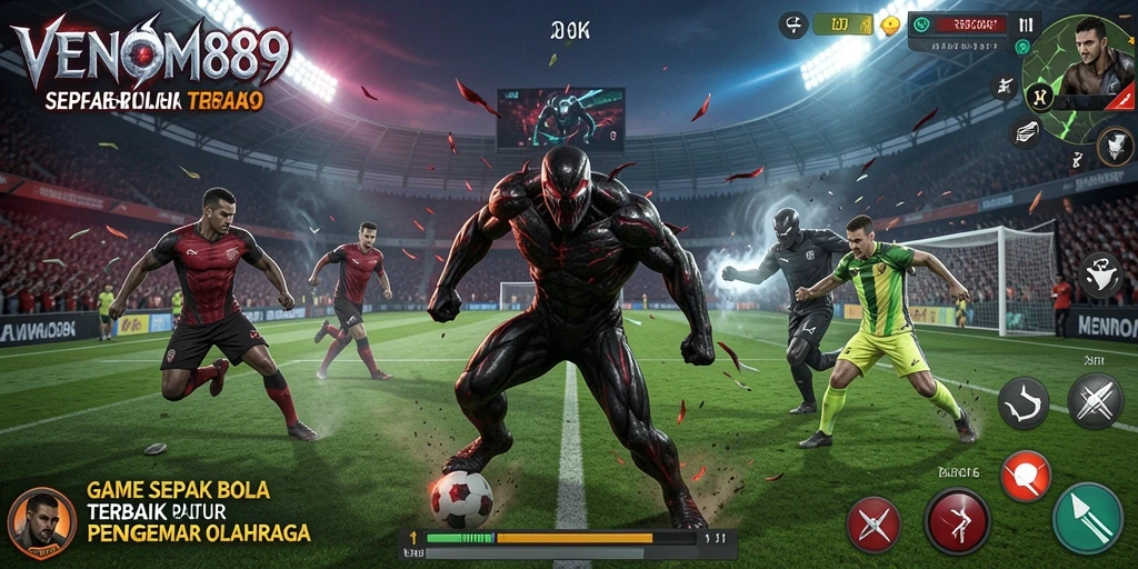 Tampilan gameplay VENOM889 dengan aksi sepak bola yang mendebarkan.